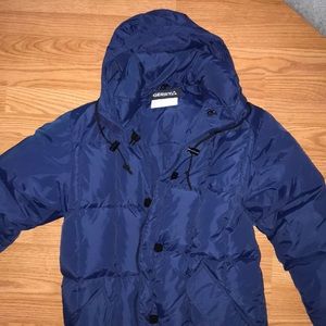 Blue knee- length Jacket.